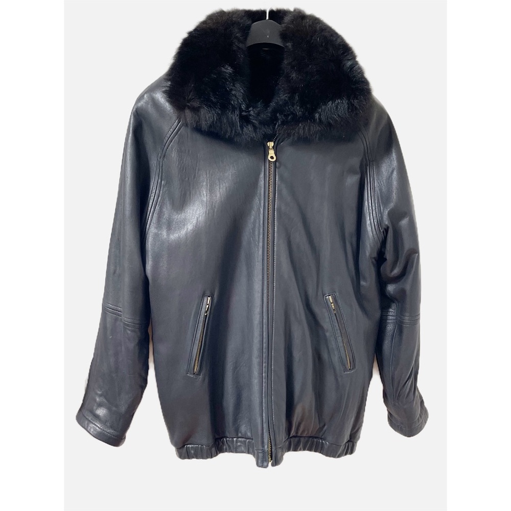 Andrew Marc Black Lambskin Leather Jacket Fur Lining Woman’s Size Large